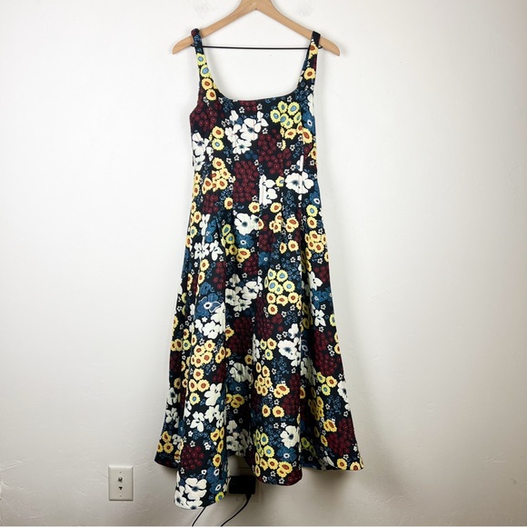 Anthropologie Maeve Marigold Floral A-Line Tie Back Fit & Flare Midi Dress - Picture 4 of 16